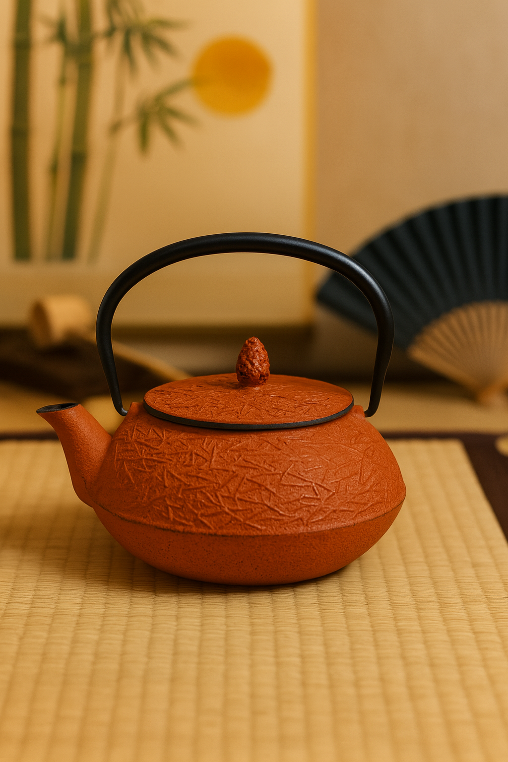 Théière-japonaise-en-fonte-matsuba-rouge-iwachu