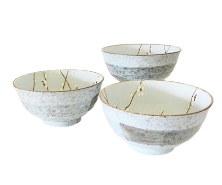 Set de 3 bols beige en céramique japonaise 17 cm