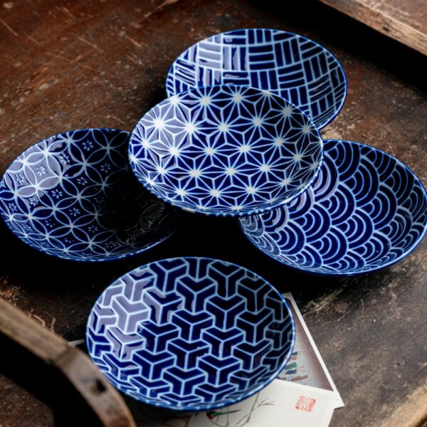 Set de 5 coupelles japonaises bleus