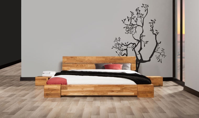 Lit Kobe bas style japonais en bois de Chêne