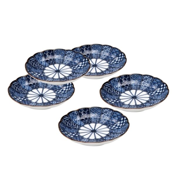 set 5 petites assiettes japonaises bleus