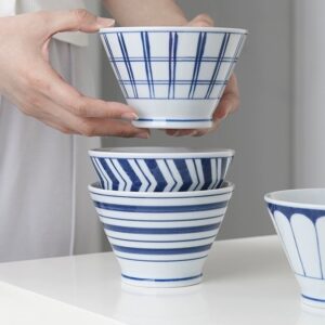 Set de 4 bols Ramen blanc et bleu