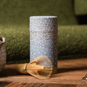 Boite à thé Washi bleu et fleurs