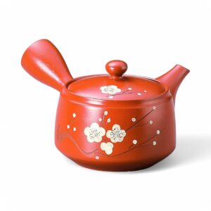 Théière japonaise Tokoname Fusen rouge avec Ume
